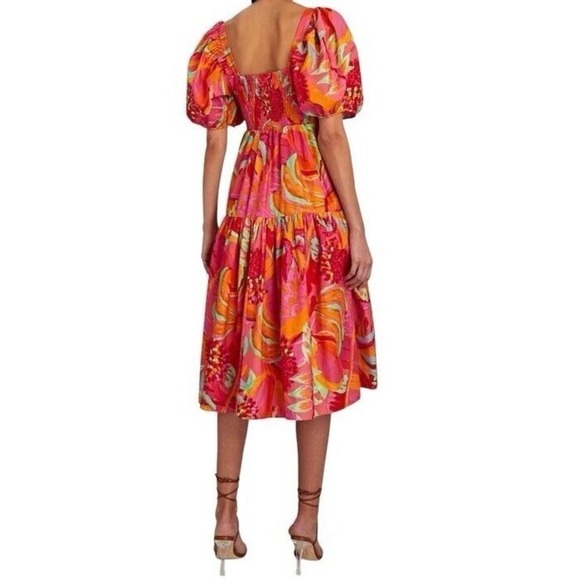 Farm Rio x Anthropologie Fruit Brush Puff Sleeve Midi Dress NWOT XS - Picture 3 of 10